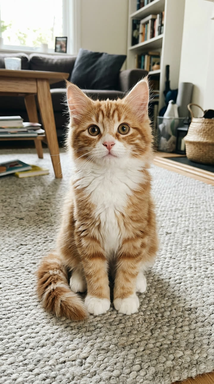 Example input: one clear photo needed for the AI Cat Story AI template, face to the camera in good light.