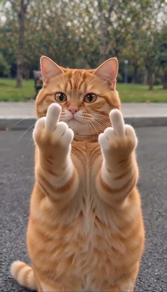 Cat Middle Finger AI result preview — Your cat approaches on its hind legs, pauses with an innocent look, makes the rude two-paw gag and walks away…